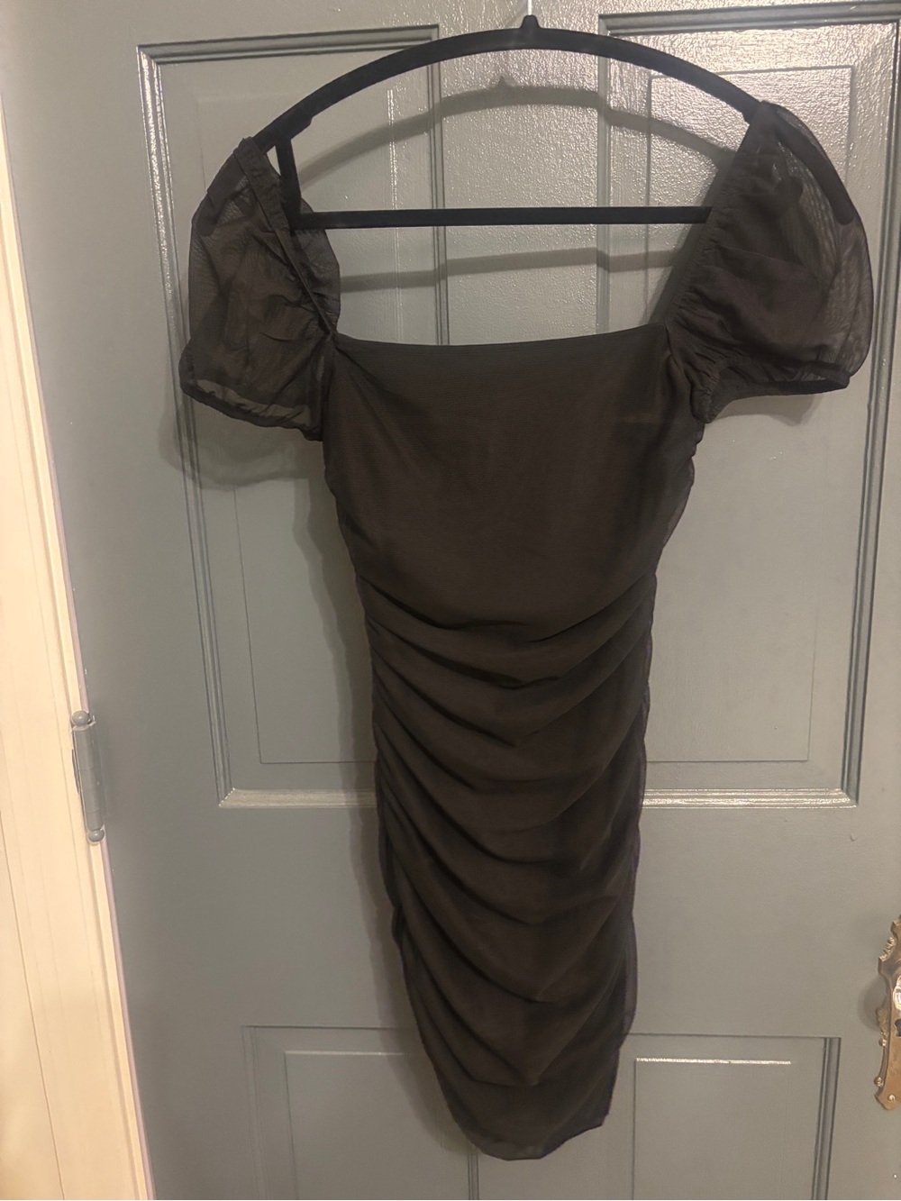 Princess Polly Black Square-Neck Mesh Mini Dress with Puff Sleeves - Picture 3 of 3